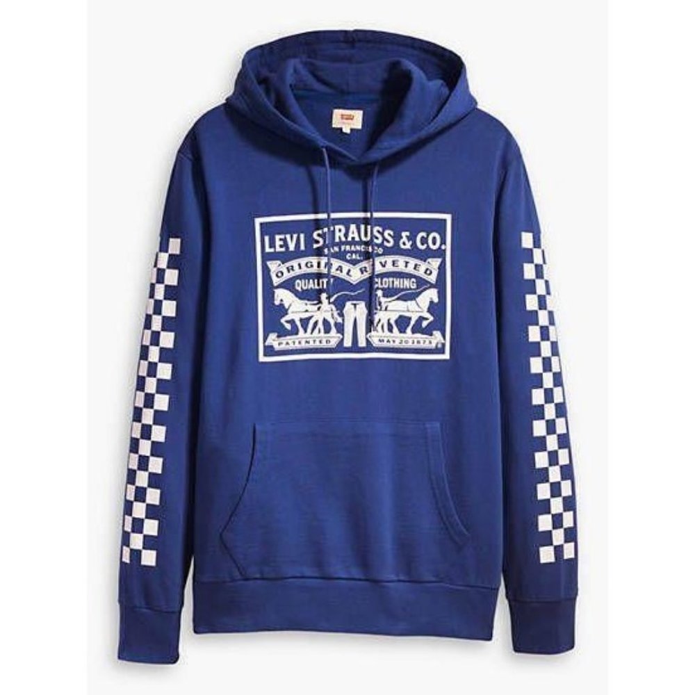 Levis Logo Graphic Pullover Hoodie Blue Sz Small